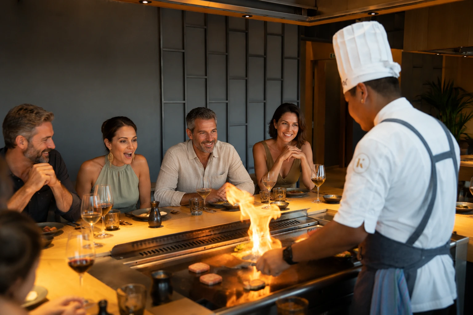 One of Katagi Blau's chefs preparing a teppanyaki for a birthday in Mallorca.